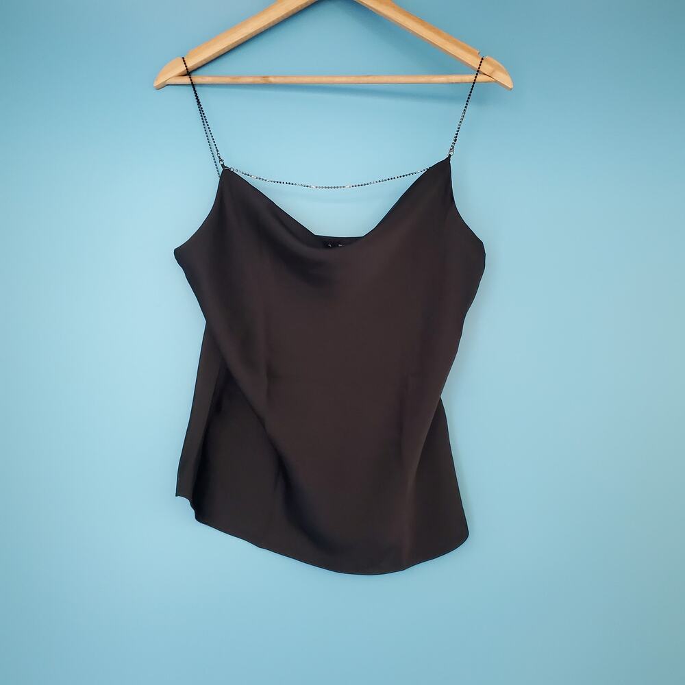 Mango MNG Blouse Size Medium Black Camisole with Gold Chains